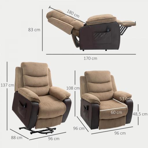 Sillón Relax Reclinable Eléctrico Levanta Personas con Mando a Distancia Puerto USB y Bolsillos Laterales Marrón [1]