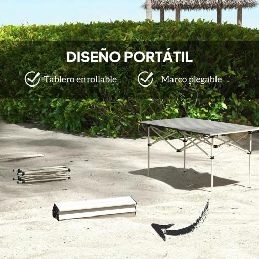 Mesa de Camping Plegable con Encimera Enrollable y Bolsa Mesa de Pícnic Portátil para Acampar 95x55x50cm Caqui [2]