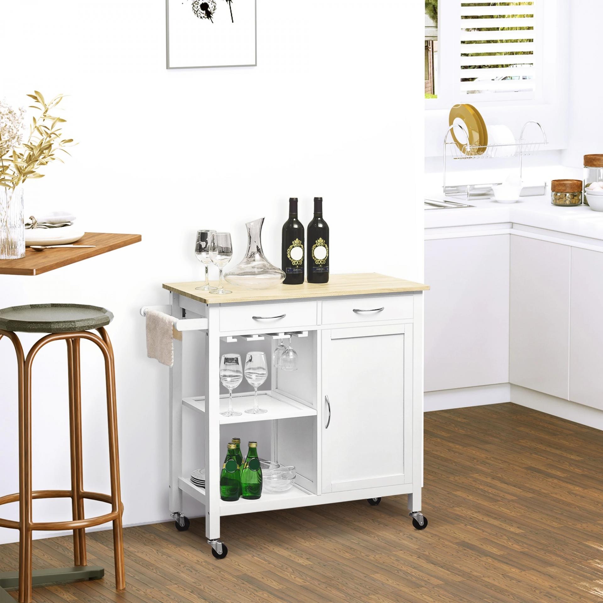 Carro de Cocina Carrito de Servir Multiusos Estantería Carrito Auxiliar con Ruedas para Baño Dormitorio con Estante Cajón Armario 89x40x84cm