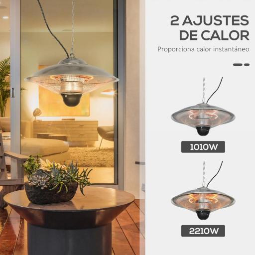 Calefactor Exterior de Techo 1010/2210W Estufa de Infrarrojos con Mando a Distancia Ø58,5x33 cm 12,6 m² Plata [2]