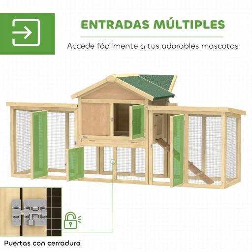Gallinero para Exterior Grande de Madera 204x85x93 cm con Caja de Anidación Corral Bandeja Extraíble y Percha Natural [3]