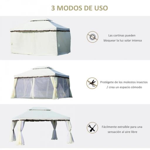 Cenador de Jardín 4x3m Pabellón de Jardín Gazebo con Doble Techo Estructura de Aluminio UPF50+ para Exterior Crema [2]