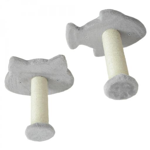 Rascador de Pared para Gatos con 2 Postes de Sisal Plataforma Doble con Escalera Suave y 1 Plataforma para Saltar Gris [6]