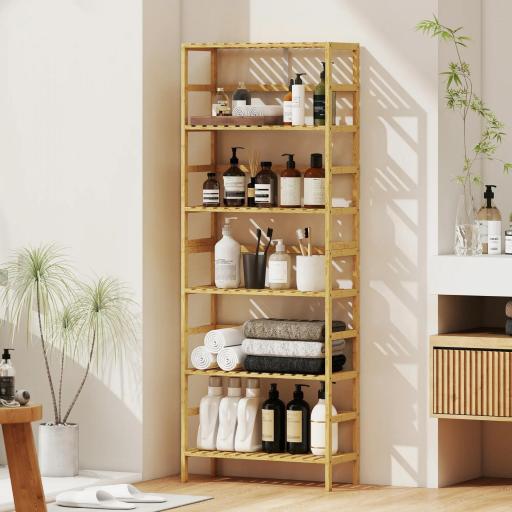 Estantería de Bambú de 6 Niveles Librería para Espacios Pequeños Baño Sala de Estar y Cocina Natural