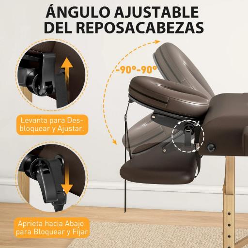 Camilla Masaje Plegable de Madera de 3 Zonas con Altura Respaldo Reposacabezas Ajustables Brazos 215x60x64-89 cm Marrón [8]