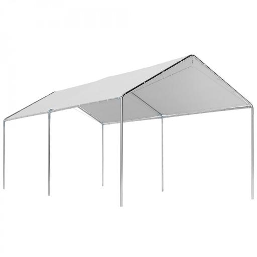 Carpa Garaje para Coche 3x6 m Cochera Portátil Impermeable con Toldo de Tela PE y Marco de Acero Galvanizado Blanco [9]
