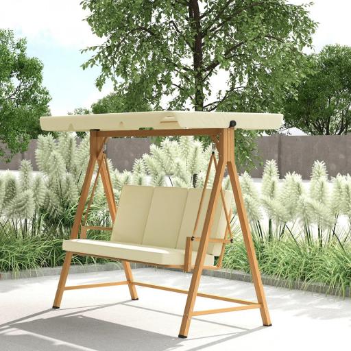Columpio de Jardín con Toldo Ajustable para Tres Personas Estructura Metálica y Cojines 195x120x170 cm Beige [8]