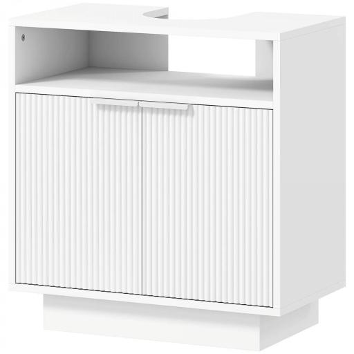 Mueble bajo Lavabo con 2 Puertas Acanaladas y Compartimento Abierto para Lavabo sin Pedestal 60x33x63 cm Blanco [1]