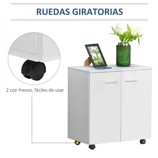 Mesa Armario Movil Mueble TV de Madera Con Ruedas y 2 Puertas Consola Cajonera 60x35x65cm [4]