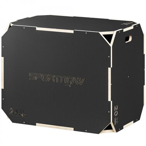 Cajón Pliométrico de Madera 3 en 1 con 3 Alturas Diferentes Asas sin Esquinas Entrenamiento de Salto 76x61x51 cm Negro [9]