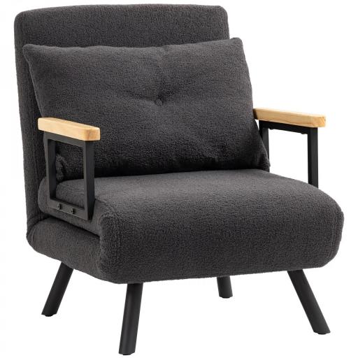 Sofá Cama Individual Plegable Silla Cama Convertible 4 en 1 Respaldo Ajustable de 5 Niveles y Almohada 63x73x81 cm Gris [8]