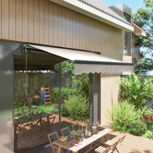 Toldo Eléctrico Retráctil con Manivela Inclinación Ajustable y Protección UV para Jardín Terraza 296x250 cm Crema