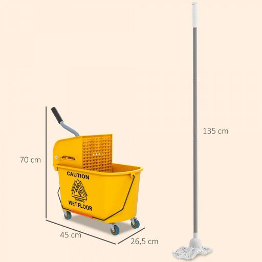 Cubo de Fregar con Escurridor Panel Separador y Ruedas Capacidad 20L para Limpieza Doméstica 45x26,5x70 cm Amarillo [1]