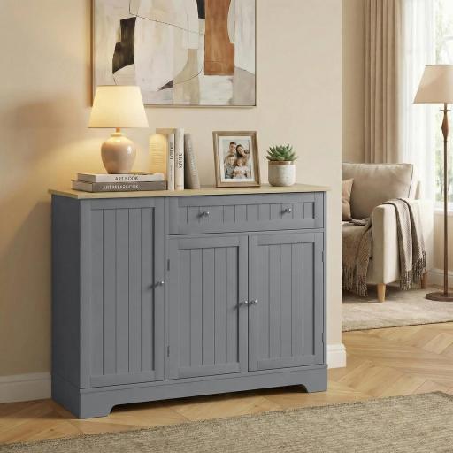 Aparador de Cocina Armario de Cocina con 3 Estantes de Puerta Cajón Estantes Ajustables para Comedor 105x40x83 cm Gris [3]