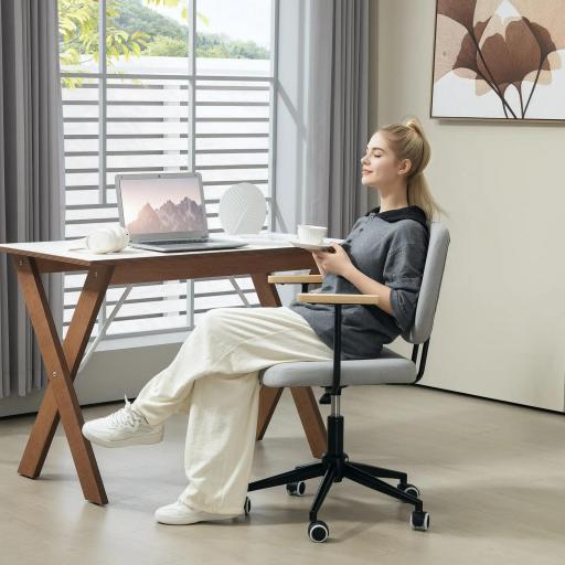 Silla de Oficina Moderna con Reposabrazos de Madera Asiento Ajustable y Ruedas para Oficina y Estudio 59x55x84-94cm Gris [5]