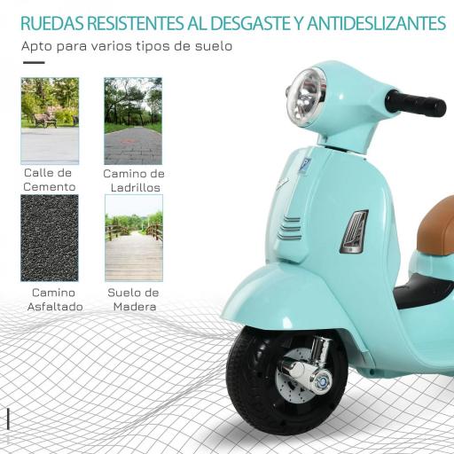 Motocicleta Infantil con Faro Bocina y 4 Ruedas Moto Eléctrica Vespa para Niños con Licencia 66,5x38x52 cm Verde [4]