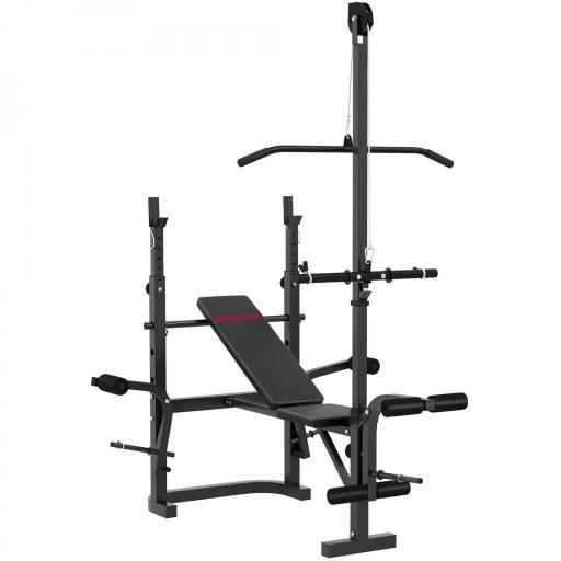 Banco de Musculación con Soporte para Barra Ajustable Extensión de Piernas Curl de Predicador y Mariposa para Gimnasio [9]