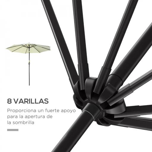 Sombrilla de Jardín Ø295x250 cm con Manivela Parasol Exterior con Mecanismo de Inclinación y Poste Desmontable Beige [6]