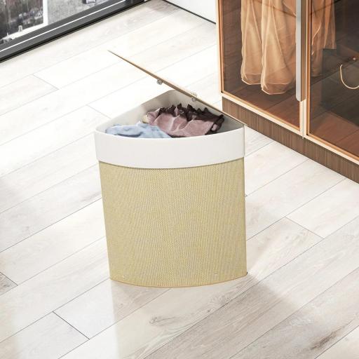 Cesto de Ropa de Bambú 55L, Cesto Triángulo con Bolsa Desmontable y Lavable, Tapa, Asa, 35x35x60cm, Natural [4]