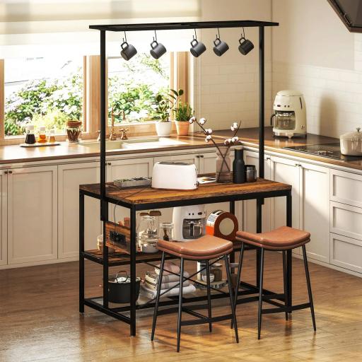 Estantería de Cocina con Puertos USB Tomas de Corriente y Almacenaje con Baldas Ganchos y Encimera Amplia 116x70x182 cm