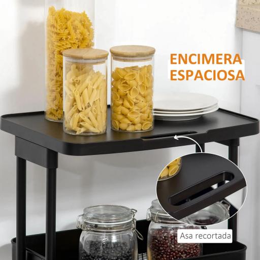 Carrito Auxiliar con Ruedas Carro de Almacenaje de 3 Niveles para Baño Cocina Dormitorio Oficina 46x34,5x76,5 cm Negro [7]