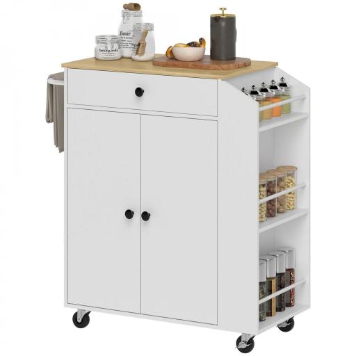 Isla de Cocina con 2 Puertas Cajón Especiero de 3 Niveles Toallero y Estante Ajustable 82x38x86,5 cm Blanco [8]