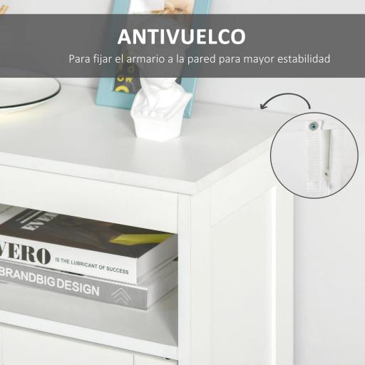 Armario Auxiliar de Baño con 2 Puertas Estante Interior Ajustable y Compartimento Abierto Mueble de Baño para Salón Cocina 60x30x80 cm Blanco [5]