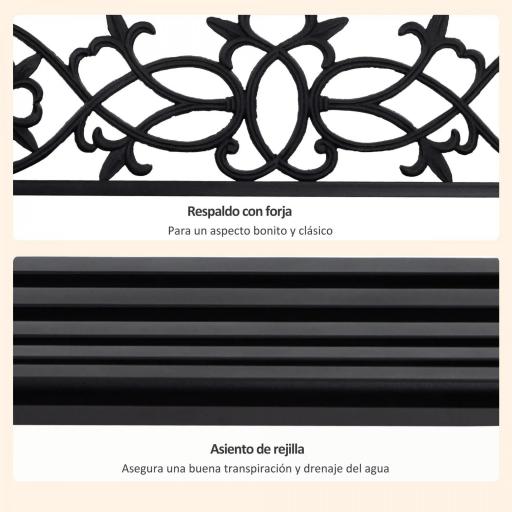 Banco Columpio de 2 Plazas Banco Colgante con Reposabrazos para Jardín Terraza Exterior 127x59,5x52 cm Negro [7]