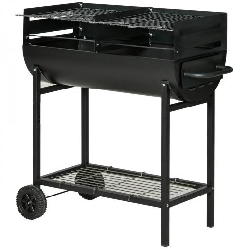 Barbacoa de Carbón con Parrilla Ajustable en Altura para Exterior Barbacoa Portátil con Estante de Almacenaje y Ruedas 90x45x96 cm Negro [9]