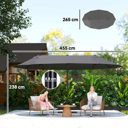 Sombrilla Doble para Jardín 455x265x238 cm Parasol Grande con Manivela Manual Resistente al Agua Protección Solar Gris [1]