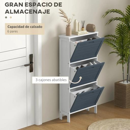 Mueble Zapatero Estrecho Armario Zapatero Alto con 3 Cajones Abatibles para 6 Pares de Zapatos 53x18x108,5 cm Gris [2]