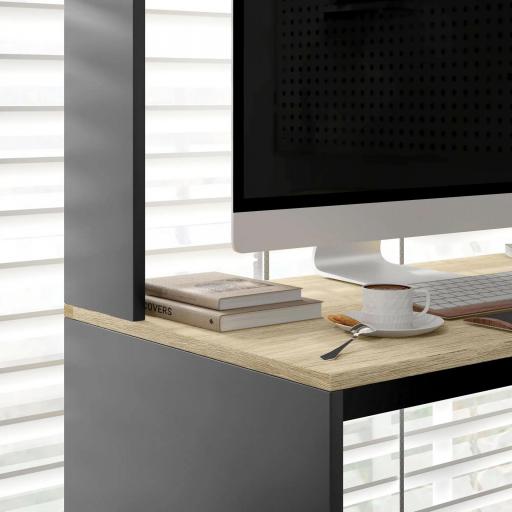 Mesa de Ordenador con Estantes Escritorio con Estanterías Soporte para Monitor CPU 114x45x138 cm Gris y Natural [6]