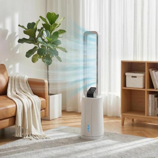 Enfriador de Aire 3 en 1 con Depósito de 1,7L Modos Ajustables Temporizador Control Remoto 24,7x24,7x109,5 cm Blanco