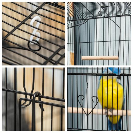 Jaula para Pájaros Pajarera de Metal con 4 Comederos 3 Perchas Columpio y Bandeja Extraíble 46,5x35,5x92 cm Negro [7]