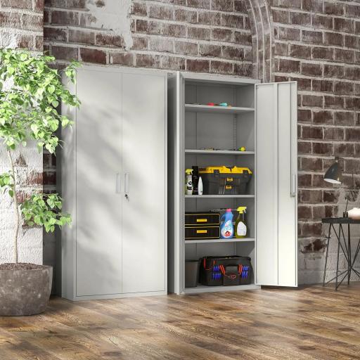 Archivador con Llave Estantes Ajustable Armario Archivador Metálico para Oficina Estudio Salón 80x40x180 cm Blanco [3]