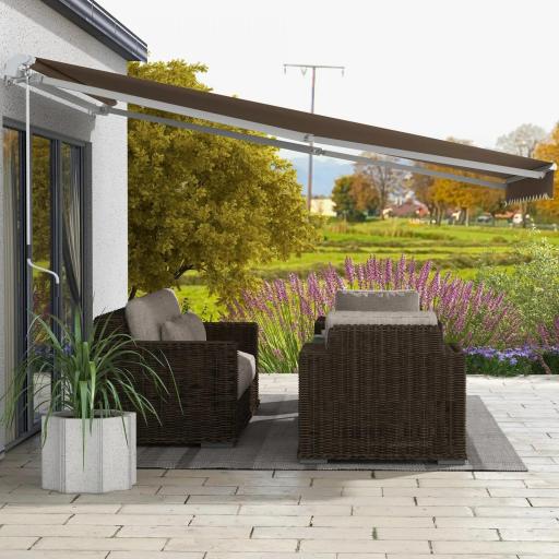 Toldo para Balcón 350x250 cm con Manivela de Metal Impermeable y Anti-UV para Jardín Terraza Ventanas Marrón [3]