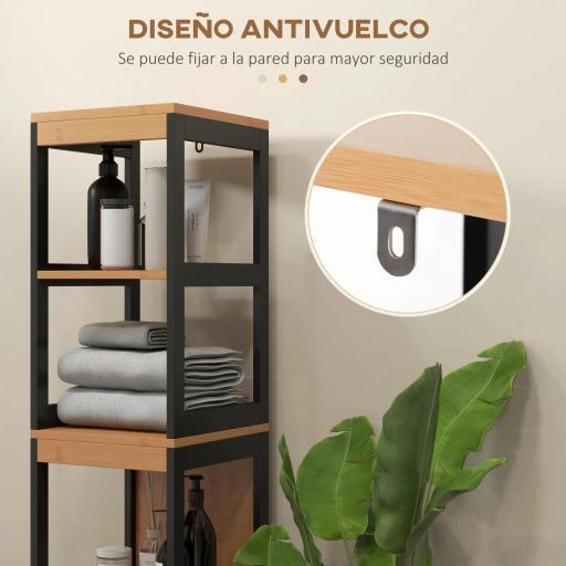 Armario Alto para Baño con 3 Estantes y 2 Cajones Estilo Moderno 30x30x144,3 cm Negro y Natural [5]
