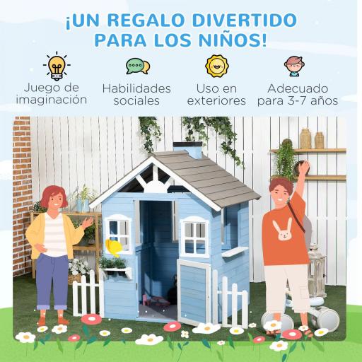 Casita Infantil de Madera Casa de Juegos Exterior para Niños de 3-7 Años 51x112,5x142 cm Azul [2]
