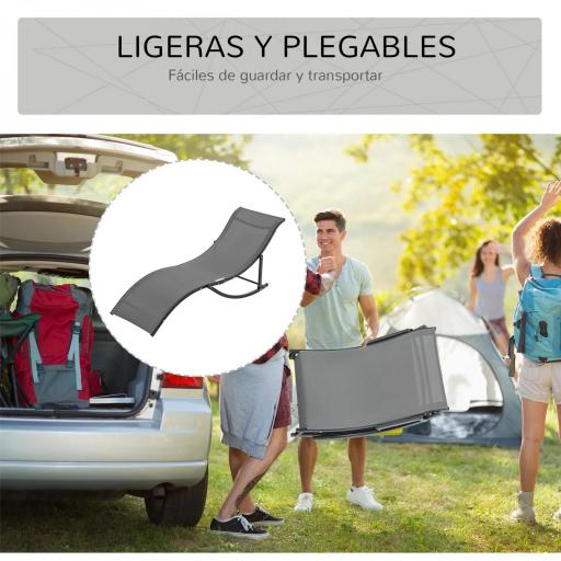  2 Tumbonas Plegables con Marco de Aluminio en Forma de S Carga de 120 kg para Piscina Terraza 165x61x63 cm Gris Oscuro [5]