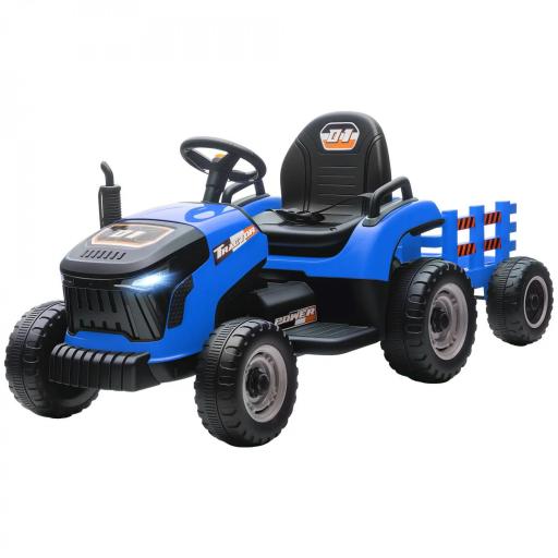 Tractor Eléctrico para Niños con Remolque Desmontable Batería 12V Velocidad 3-5 km/h, Control Remoto 2,4G Azul [8]