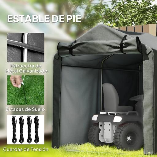 Carpa de Jardín Exterior para Herramientas Bicicletas 2,2x1,57x1,65 m con Puerta con Cremallera Impermeable Gris Oscuro [5]