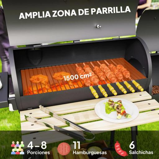Barbacoa de Carbón 3 en 1 Ahumador Parilla de Carbón Barbacoa de BBQ 124x53x104 cm con Termómetro y Ruedas Estantes [4]