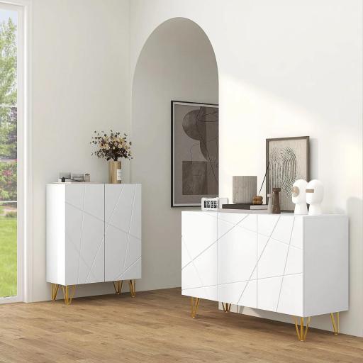 Aparador de Entrada con 3 Puertas y Estantes Ajustables para Cocina Sala 120x40x75 cm Blanco Brillante