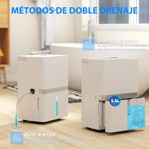 Deshumidificador 35L/Día para 40-90 ㎡ Luz Indicador de Humedad Depósito 5,5 Litros Drenaje Continuo Temporizador 24H [6]