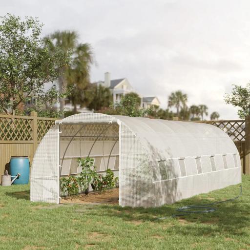 Invernadero de Exterior Invernadero de Túnel 8x3x2 m Invernadero de Jardín con 12 Ventanas y Puerta Enrollable para Cultivo Plantas Tomates Verduras Acero y PE 140 g/m² Blanco [9]