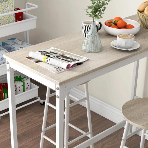 Mesa Alta de Cocina con Taburetes Marco de Acero Estilo Industrial Mesa Alta para Comedor Natural y Blanco [8]