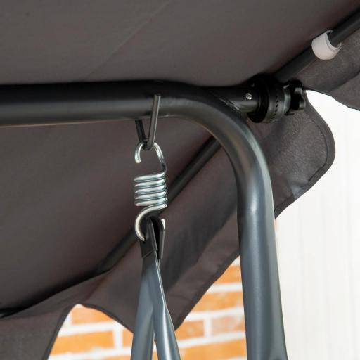 Columpio de Jardín de 3 Plazas con Toldo Ajustable Portavasos y Bandejas Carga 320 kg 204x112x150 cm Gris [7]