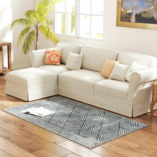 Alfombra Salón 170x120 cm Lavable en Lavadora Pelo Corto Estilo Moderno Tapete para Sala de Estar Dormitorio Gris Oscuro [6]