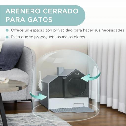 Arenero para Gatos Caja de Arena Cerrada para Gatos con Bandeja Extraíble Pala y Filtro Desodorizante 47x45x42 cm Gris [4]