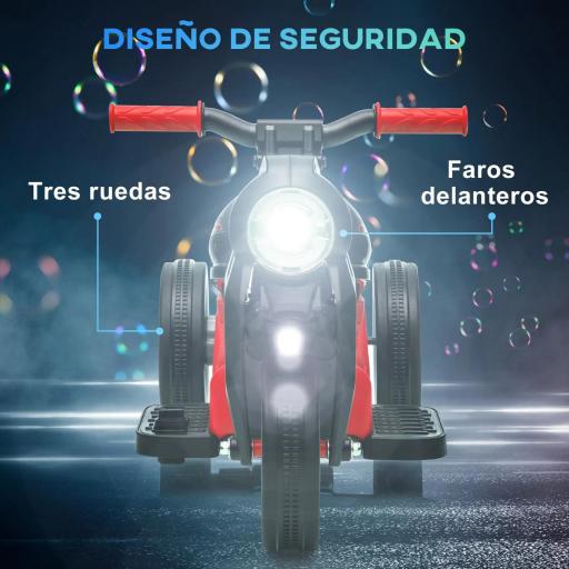 Moto Eléctrica para Niños de +2 Años con Función de Soplar Burbujas Faros Música Velocidad 3 km/h Carga 30 kg Rojo [3]